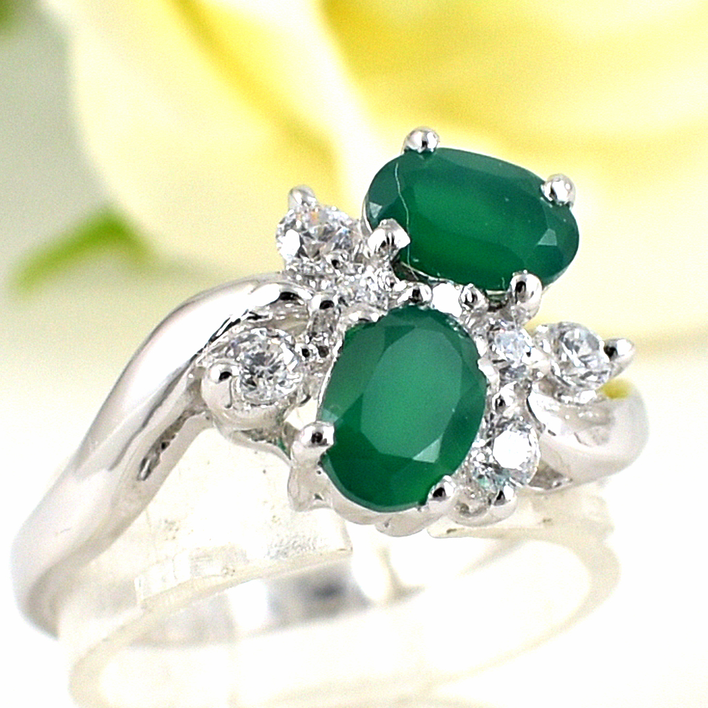 แหวนเงินแท้ราคาถูกชุบทองคำขาว พลอยแท้กรีนอะเกท 0.84 กะรัต เพชรCZ 0.235 กะรัต งานประณีตสวยงาม สั่งผลิตค่ะ