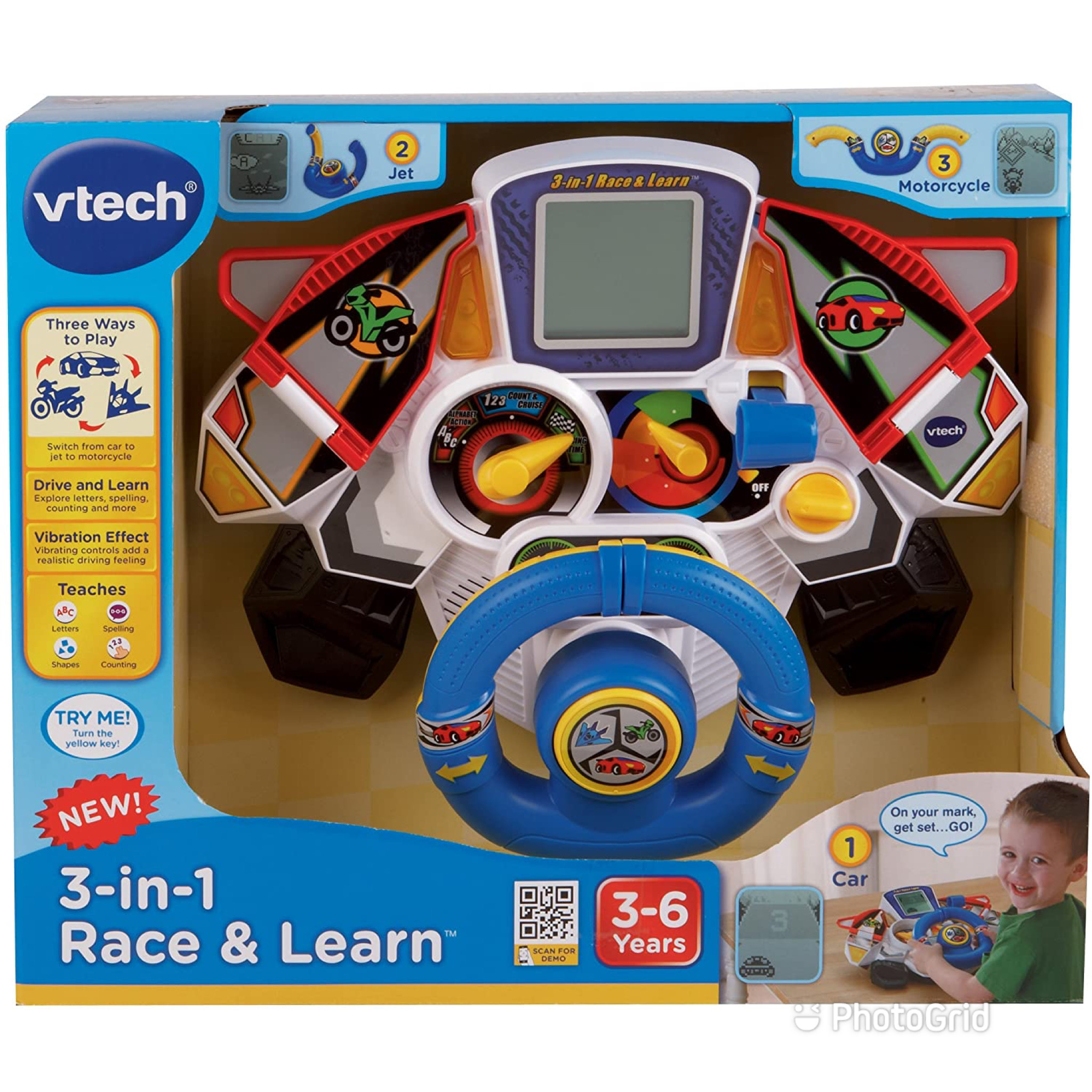 ที่ขับรถเสมือนจริง VTech 3-in-1 Race and Learn,Blue