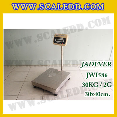 เครื่องชั่งดิจิตอลตั้งพื้น ยี่ห้อ JADEVER รุ่น JWI-586 ขนาดแท่น 30x40cm. พิกัดน้ำหนัก 30kg ค่าละเอียด 2g