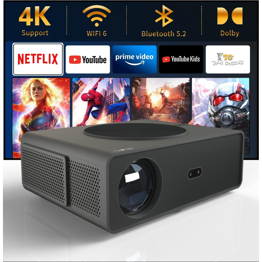 Mini Projector ENZO Full HD 1080P รองรับวิดีโอ 4K ระบบAndroid 9.0 5000:1 โฮมเธียเตอร์โปรเจคเตอร์ WiFi Built in NETFIX YOUTUBE