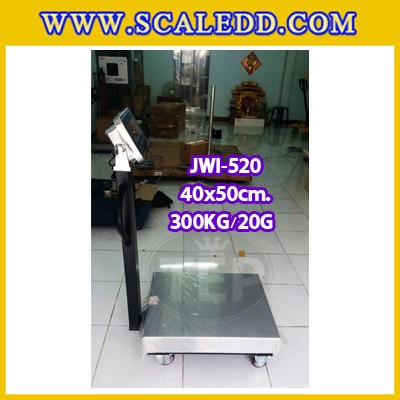 เครื่องชั่งน้ำหนักดิจิตอลพร้อมล้อ300กิโลกรัม เครื่องชั่งตั้งพื้น300กิโล เครื่องชั่งพร้อมล้อ300kg ตาชั่งตั้งพื้น300กิโล ความละเอียด20g ยี่ห้อ JADEVER รุ่นJWI-520 ขนาดแท่น40x50cm พร้อมที่เข็นและล้อ URETHANE