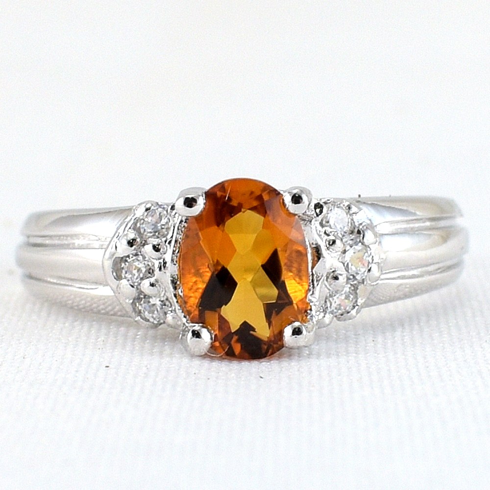 แหวนเงินแท้ราคาถูกชุบทองคำขาว ซิทรินแท้ 0.95 กะรัต งานประณีตสวยงาม สั่งผลิตค่ะ