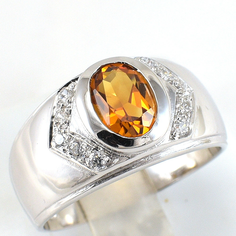 แหวนเงินแท้ราคาถูกชุบทองคำขาว ซิทรินแท้ 1.60 กะรัต เพชรCZ 0.30 กะรัต งานประณีตสวยงาม สั่งผลิตค่ะ