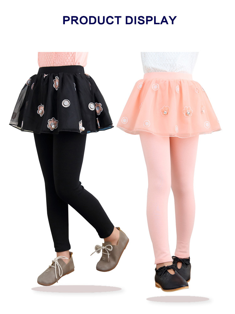 เลกกิ้งกระโปรง ลายดอกไม้ สีดำ ,สีกรม