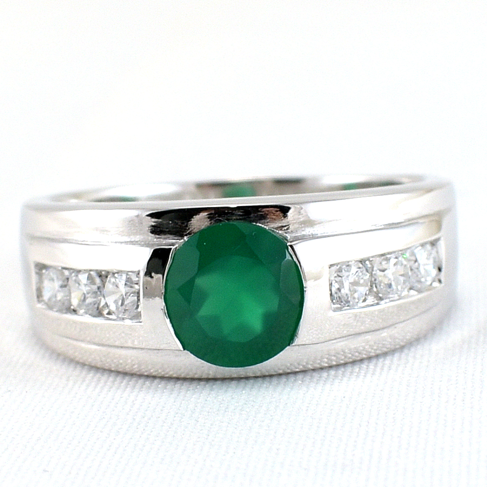 แหวนเงินแท้ราคาถูกชุบทองคำขาว พลอยแท้กรีนอะเกท 1.55 กะรัต งานประณีตสวยงาม สั่งผลิตค่ะ