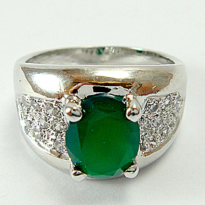 แหวนเงินแท้ราคาถูกชุบทองคำขาว พลอยแท้กรีนอะเกท 1.26 กะรัต เพชรCZ 0.18 กะรัต งานประณีตสวยงาม สั่งผลิตค่ะ