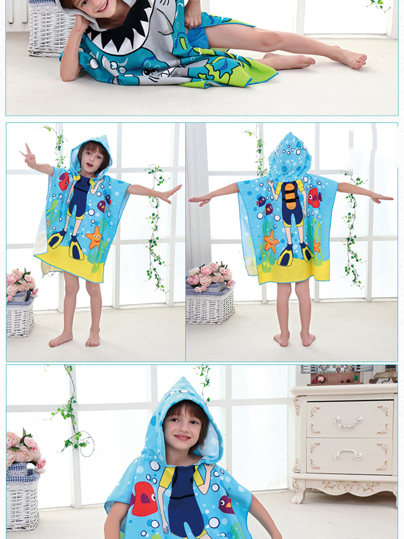 ผ้าคลุมว่ายน้ำ เรียนว่ายน้ำ แบบผ้าขนหนู สวมหัว ลายเด็กหญิง**พร้อมส่ง