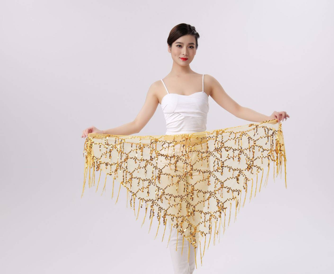 พร้อมส่งพร๊อพเสริม ผ้าผูกเอว คาดเอว Hip Scarf แฟชั่นเลื่อม พร้อมพู่และโซ่ คาดเอวสำหรับเต้นแจ๊ส-สตรีท สไตล์เน็ตไอดอล