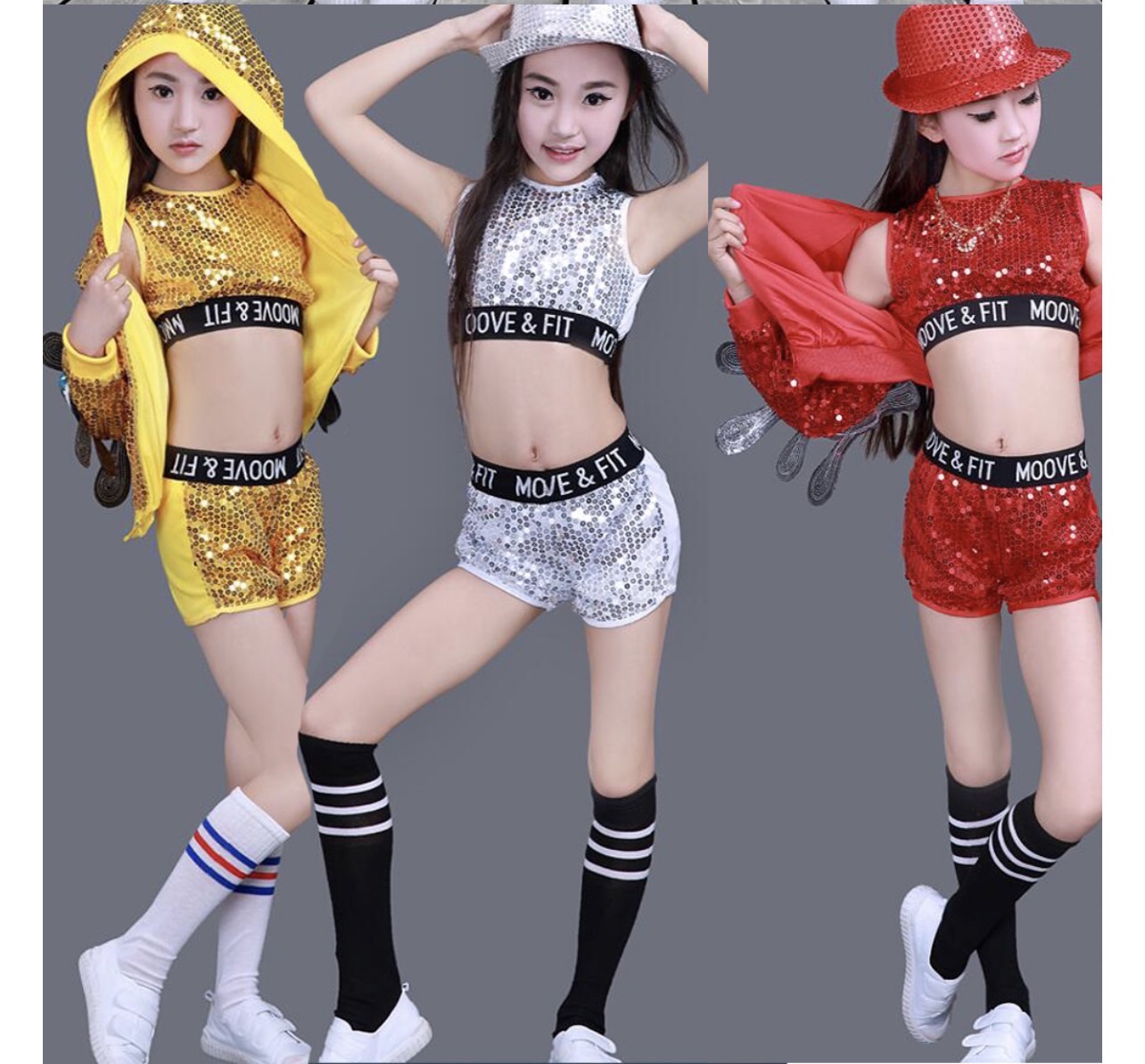 ชุดเต้น ชุดแดนซ์ ฮิปฮอป ปักเลื่อม ขาสั้น พร้อมแจ็คเก็ตฮูด