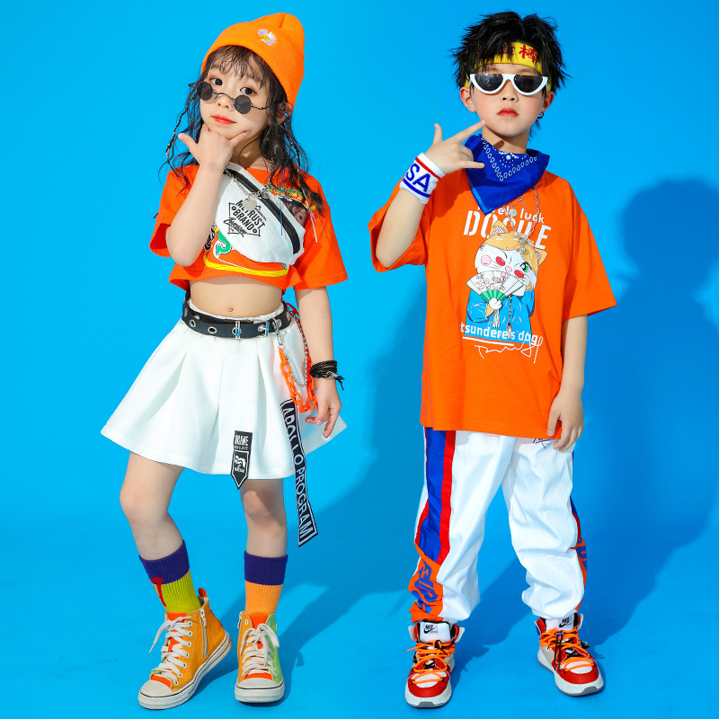 พร้อมส่ง**ชุดเต้น ชุดแดนซ์ : เซ็ตเสื้อสีส้ม +กางเกง/กระโปรง