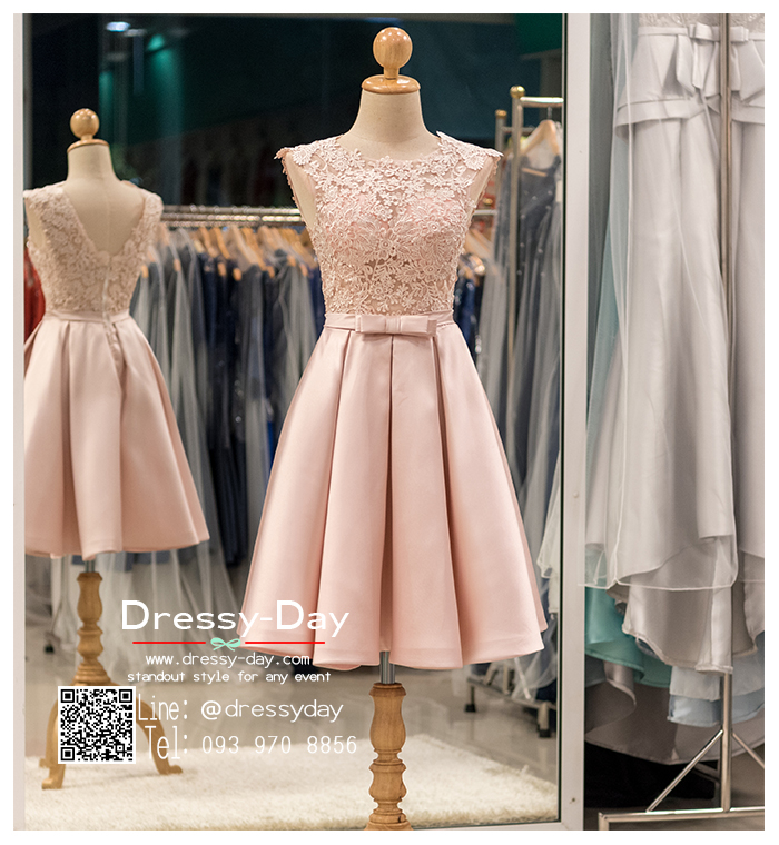 รหัส ชุดราตรีสั้น :PF049 -4 ชุดราตรีตกแต่งลูกไม้งานสวย เดรสออกงานซีทรู ชุดไปงานแต่งงาน ชุดแซก สีชมพู แขนกุด ผ้าไหมสุดหรู เหมาะสำหรับงานแต่งงาน งานกลางคืน กาล่าดินเนอร์