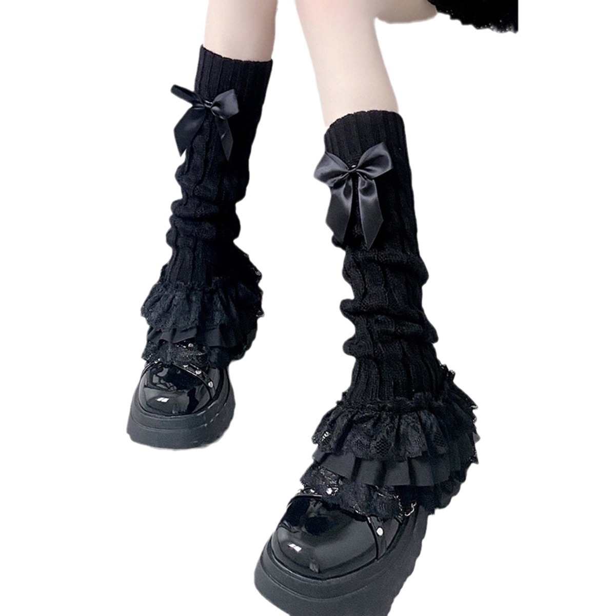 พร้อมส่ง ถุงเท้ายาว ปลอกขา โลลิต้า ระบายลูกไม้ ติดริบบิ้น