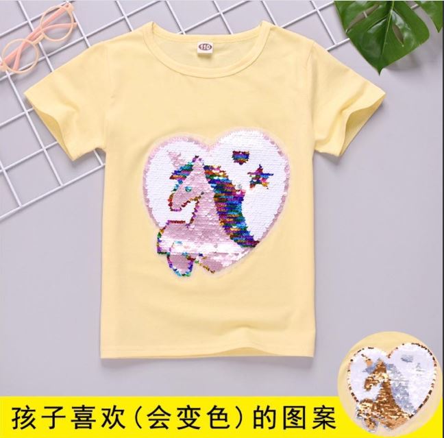 เสื้อเด็ก เสื้อยืด แขนสั้นปักเลื่อม ลายนกฮูกสีชมพู-ขาว