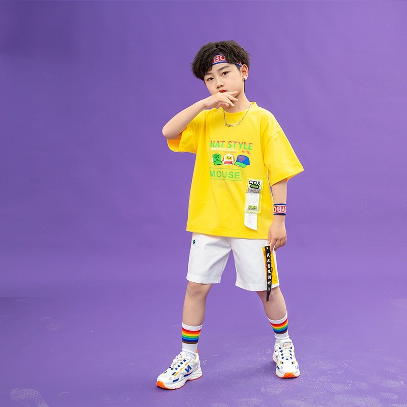 พร้อมส่ง***ชุดเต้น ชุดเชียร์เซ็ตชายหญิง เสื้อแขนสั้นส้ม เหลือง+กระโปรง/กางเกง