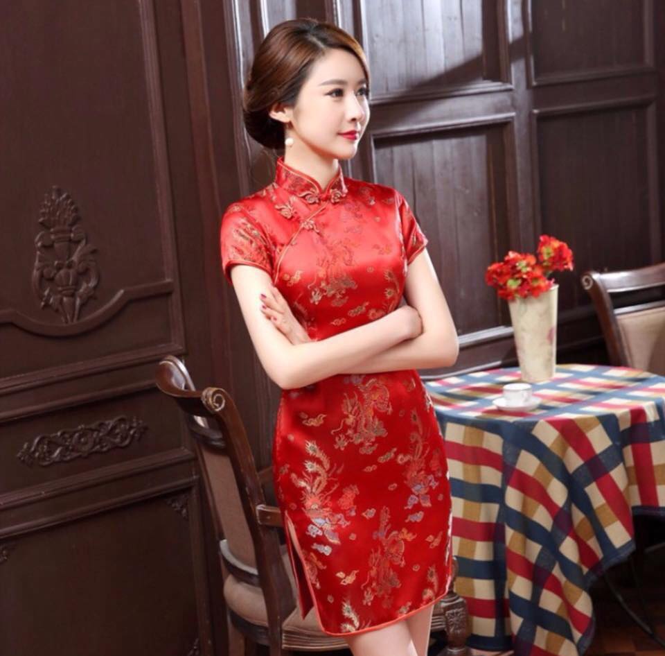 ชุดจีน กี่เพ้า คุณแม่ แขนยาว ,แขนสั้น ผ้าเงา