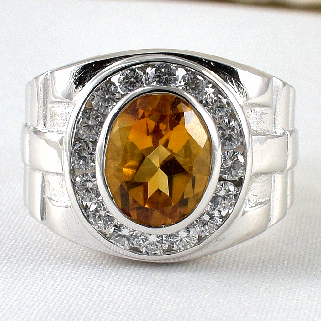 แหวนเงินแท้ราคาถูกชุบทองคำขาว ซิทรินแท้ 2.65 กะรัต เพชรCZ 0.64 กะรัต งานประณีตสวยงาม สั่งผลิตค่ะ