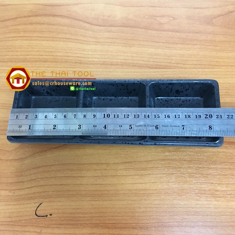 Triple Sauce dish 017-ML1-S03,ถ้วยน้ำจิ้มเมลามีน3ช่องดำ