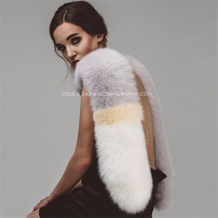 ผ้าพันคอขนเฟอร์ รุ่นพาดไหล่ Two Tone Fur Wool Scarf มี 9 สี