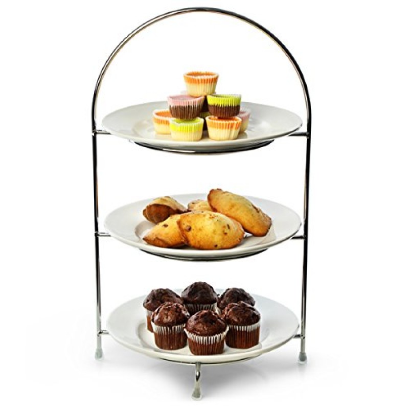 3-tier high tea stand ชั้นโชว์สแตนเลส 3 ชั้น ทรงกลม 005-JP-HTR-22 ,ไฮทีทรงกลม3ชั้น (ไม่รวมจาน)