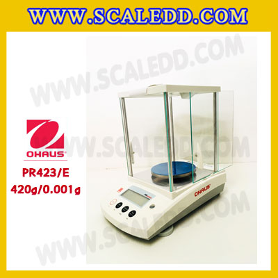 เครื่องชั่งดิจิตอล ทศนิยม3ตำแหน่ง รุ่น PR423/E เครื่องชั่ง420gx0.001g เครื่องชั่งดิจิตอล420g เครื่องชั่งละเอียดสูง420กรัม พิกัดน้ำหนัก 420g ความละเอียด 0.001g ยี่ห้อ OHAUS รุ่น PR423/E