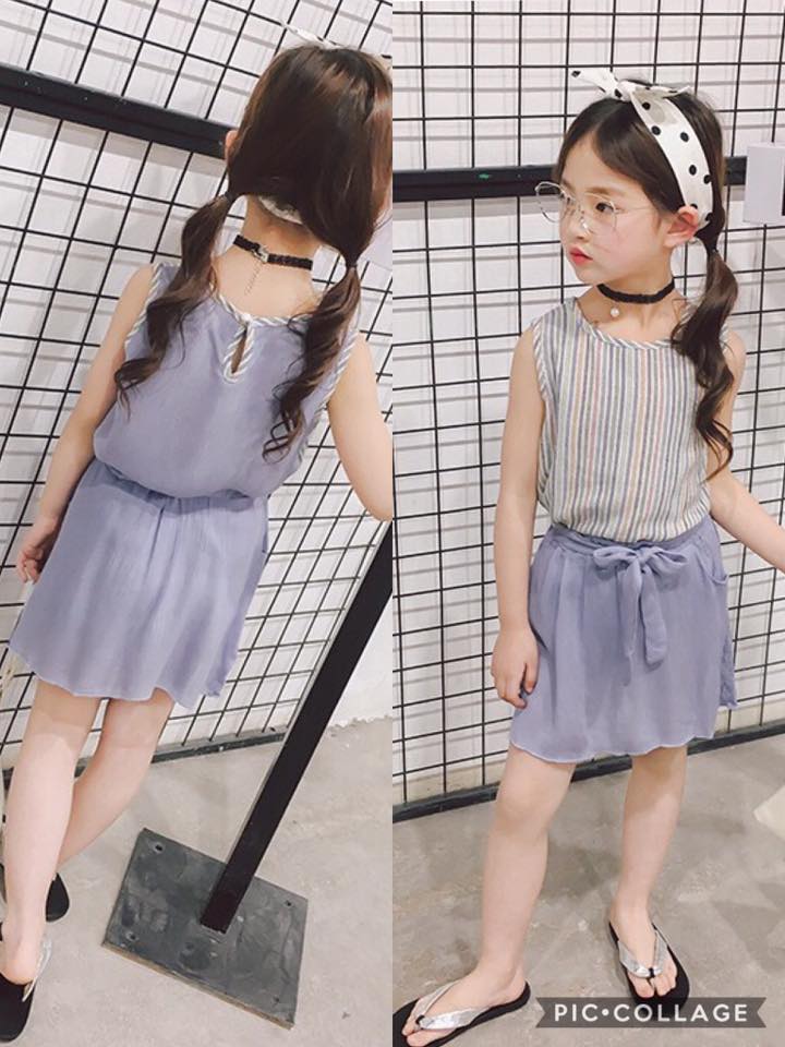 ชุดเสื้อ ลายทางสีชมพู-ฟ้า