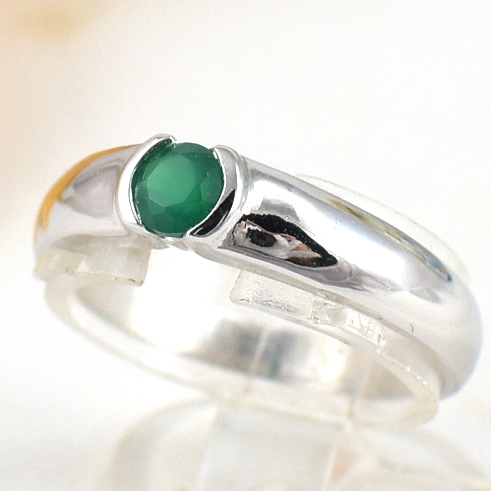 แหวนเงินแท้ราคาถูกชุบทองคำขาว พลอยแท้กรีนอะเกท 0.24 กะรัต งานประณีตสวยงาม สั่งผลิตค่ะ