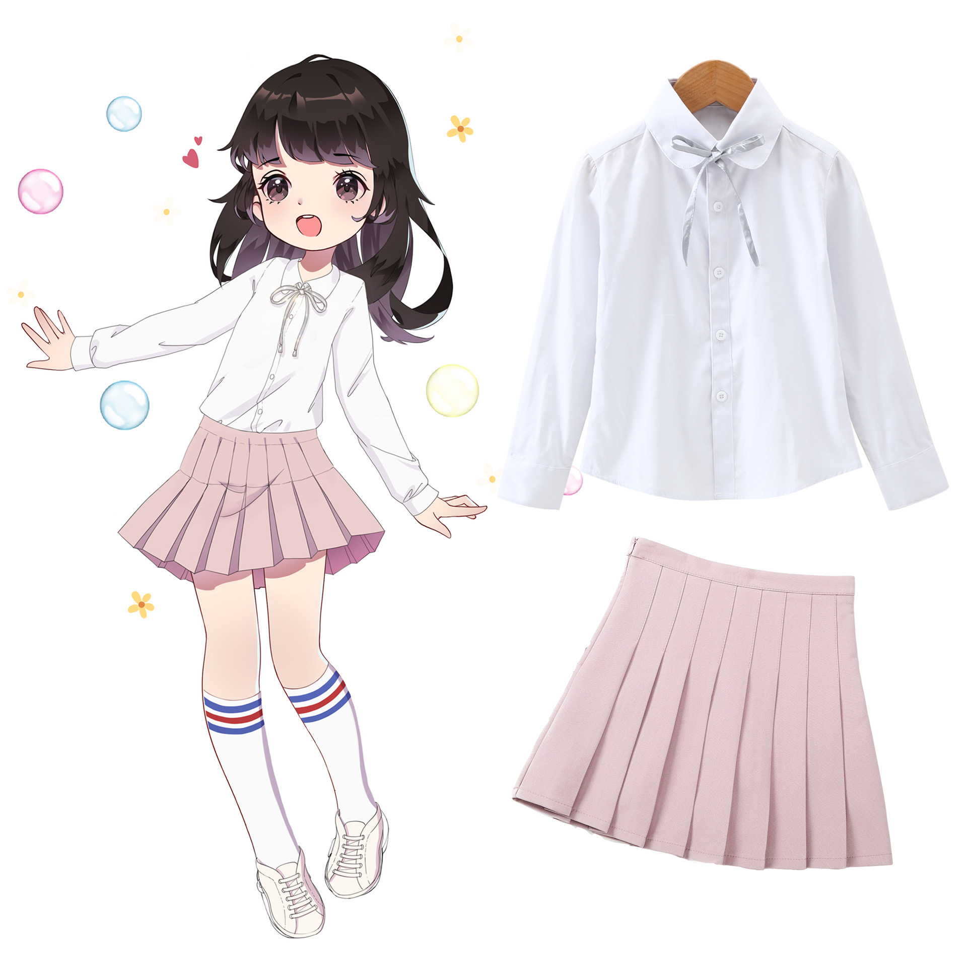 F กระโปรงเ ด็กอัดพลีท ทรงสั้น มีซับในกางเกง ลายพื้น เกรดคุณภาพ