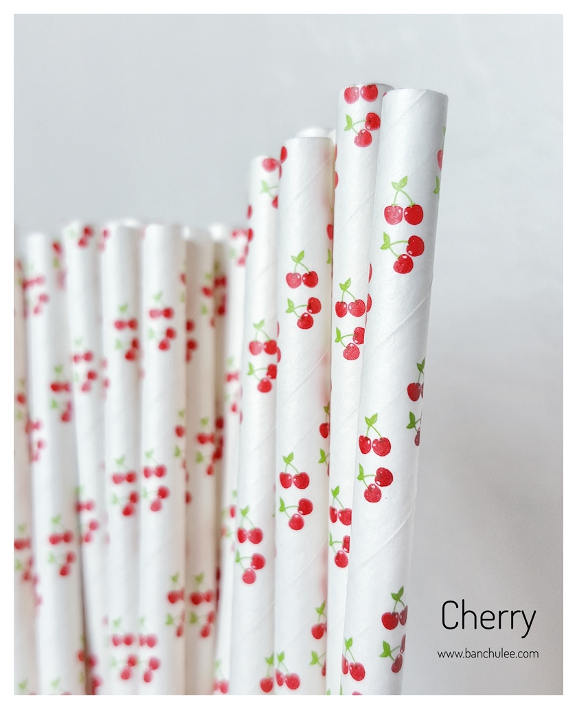 Fruit Pattern Paper Straws หลอดกระดาษ ใช้สำหรับดื่มน้ำ