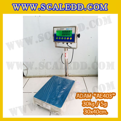 เครื่องชั่งดิจิตอลกันน้ำ รุ่น AE403 30kg x 5g ครื่องชั่งตั้งพื้นสแตนเลส30กิโล เครื่องชั่งน้ำหนัก30kg ตาชั่งกันน้ำ30kg แท่นชั่งขนาด30x40cm เครื่องชั่งน้ำหนัก30kg ความละเอียด 5g ยี่ห้อ ADAM รุ่น AE403