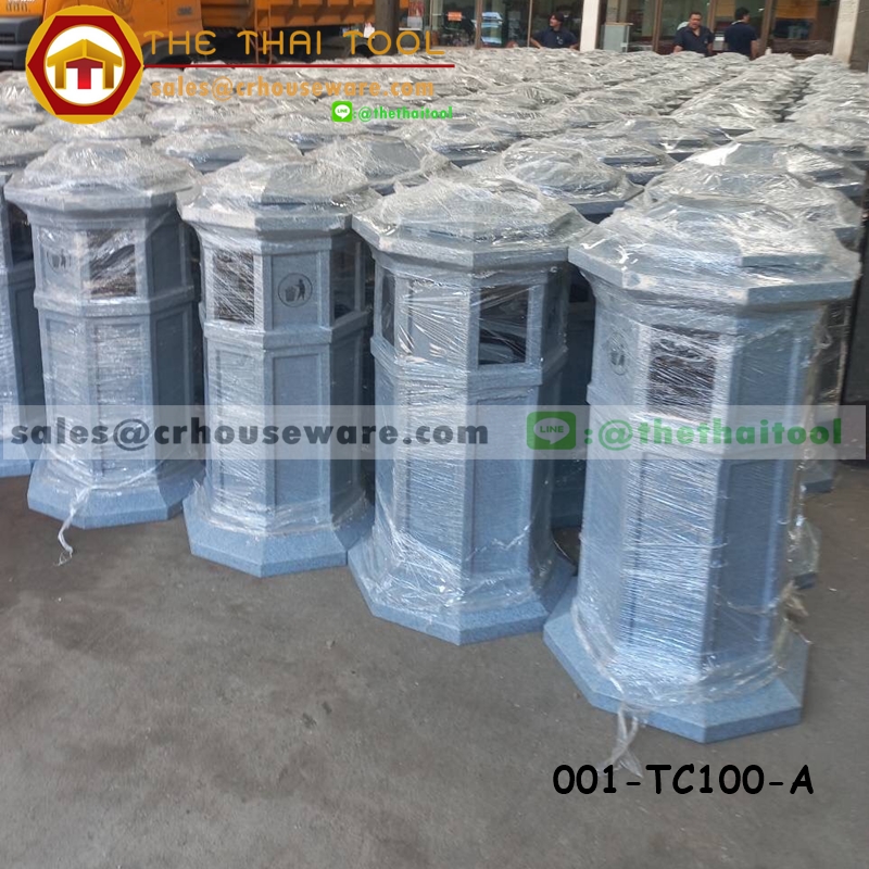 ถังขยะแปดเหลี่ยม สีเทาลายแกรนิต (ไม่มีที่เขี่ยบุหรี่)