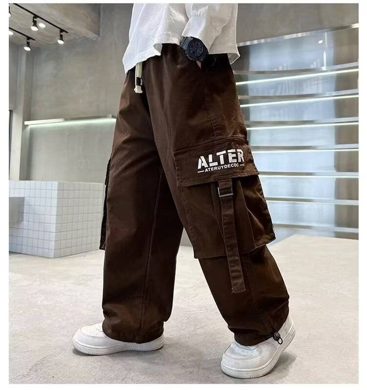 พร้อมส่ง กางเกงเด็กชาย คาร์โก้ แต่งกระเป๋าข้าง สีพื้น