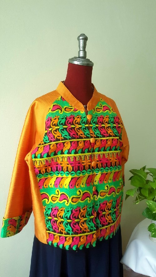 SIVA เสื้อคลุ้มผ้าไหมไทยตกแต่งวัสดุเหลือใช้ SIVA (ส่งฟรี) ดำ,น้ำตาล,ชมภู่,ฟ้า,แดงเลือดหมู M,L,XL,XXL