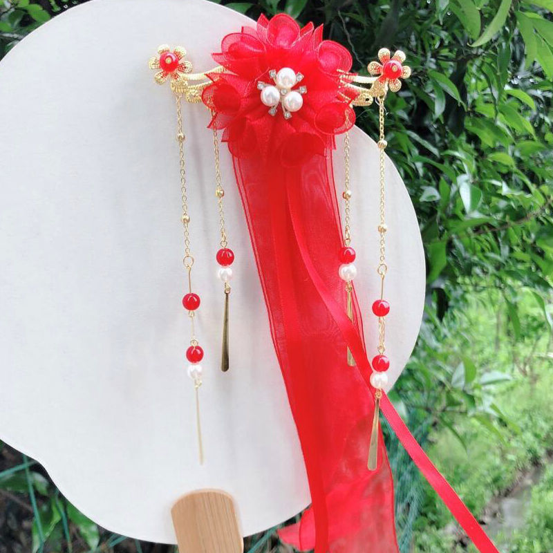 พร้อมส่ง กิ๊บติดผมตรุษจีน เด็ก ยางรัดผม ประดับพู่