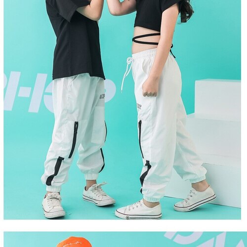 ชุดเต้น ชุดแดนซ์ เสื้อเอวลอยสีดำ+กางเกงขายาวสีขาว