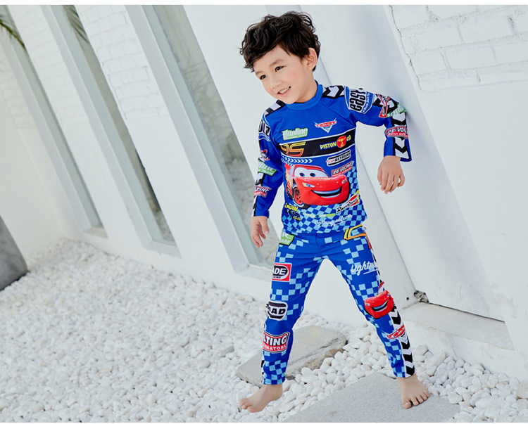 **พร้อมส่ง ชุดว่ายน้ำเด็กชาย บอดี้สูท เซ็ท คาร์สีน้ำเงิน