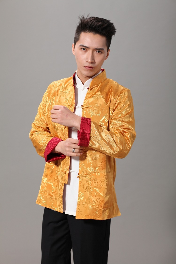 ชุดจีน เสื้อจีนชาย สีแดง-ทอง ใส่ได้ 2 ด้าน