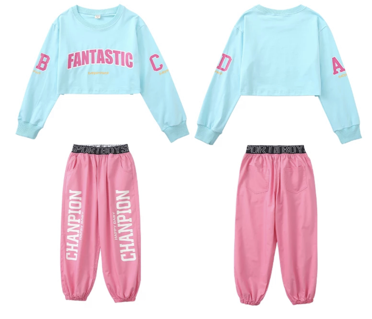 ชุดเต้น ชุดเสื้อแขนยาวสีฟ้า+กางเกงสีพาสเทลฟ้า