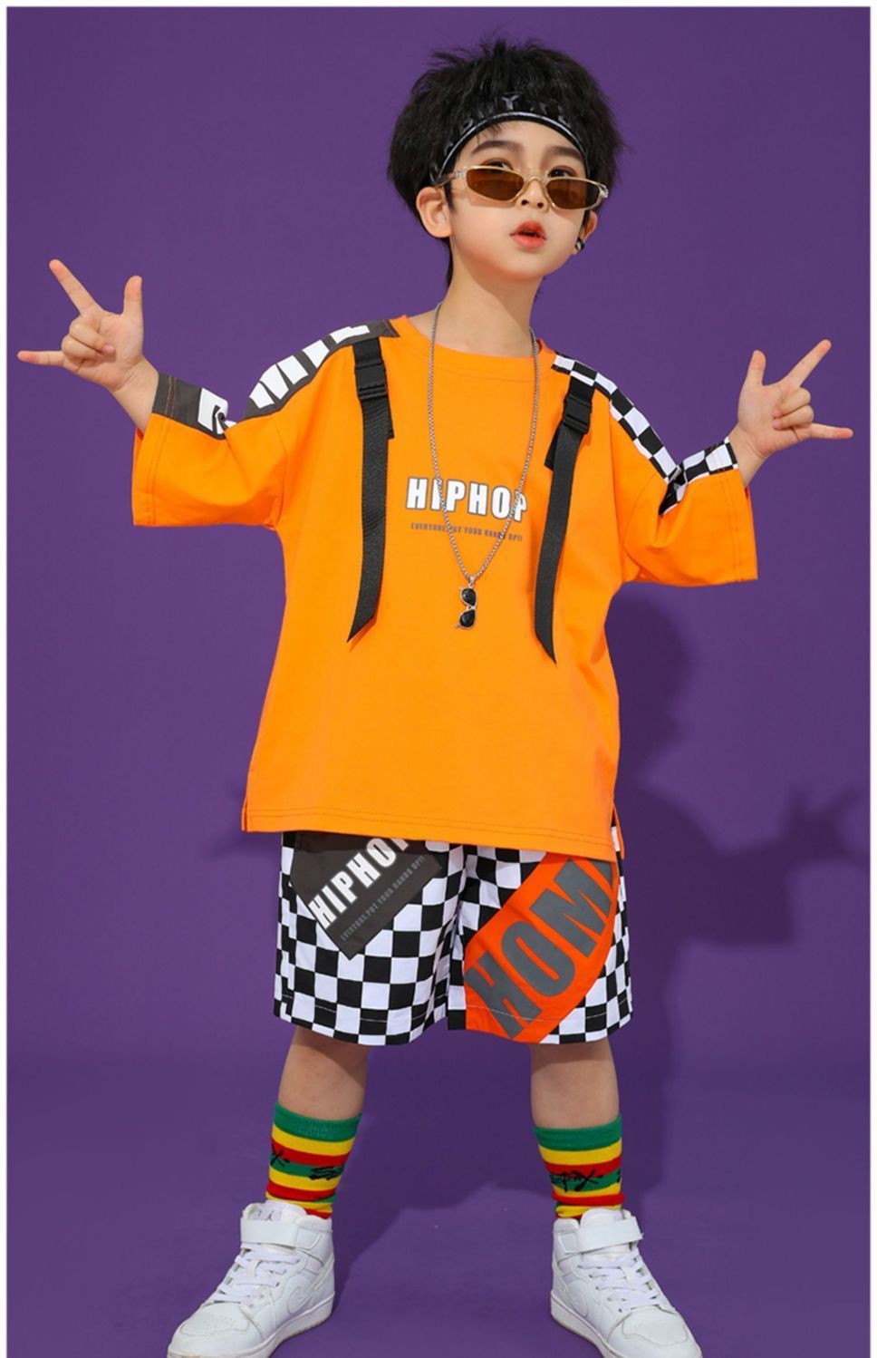 พร้อมส่ง ชุดเต้น ชุดเชียร์เด็ก เซ็ตสีส้ม ลายสก๊อต สีส้ม ชุดกีฬา สปอร์ต