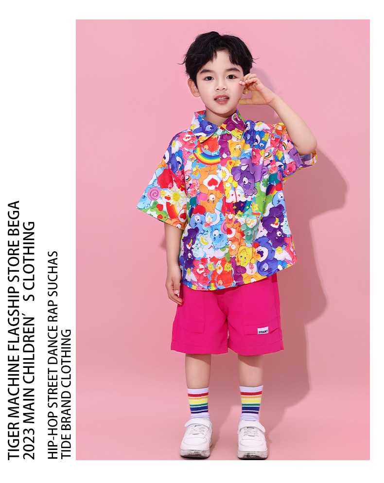 สินค้าพร้อมส่ง ชุดเต้นเด็ก เซ็ต เสื้อลายการ์ตูน+กระโปรง/กางเกง เซ็ตหมีชมพู