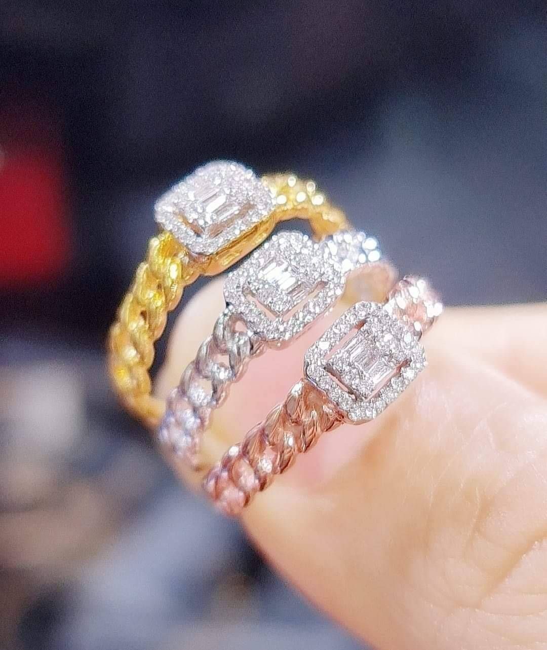 พร้อมส่งและสั่งผลิตแหวนเพชรบาเก็ต แหวนแต่งงาน แหวนหมั้น ใส่เที่ยว ออกงาน แหวนทองคำ 9K เพชรเกสรแท้รวม 0.14 กะรัต 31 เม็ด ราคาถูกมาก ส่งฟรี