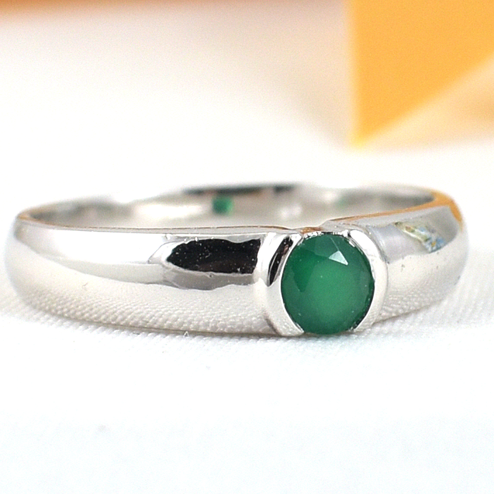 แหวนเงินแท้ราคาถูกชุบทองคำขาว พลอยแท้กรีนอะเกท 0.24 กะรัต งานประณีตสวยงาม สั่งผลิตค่ะ