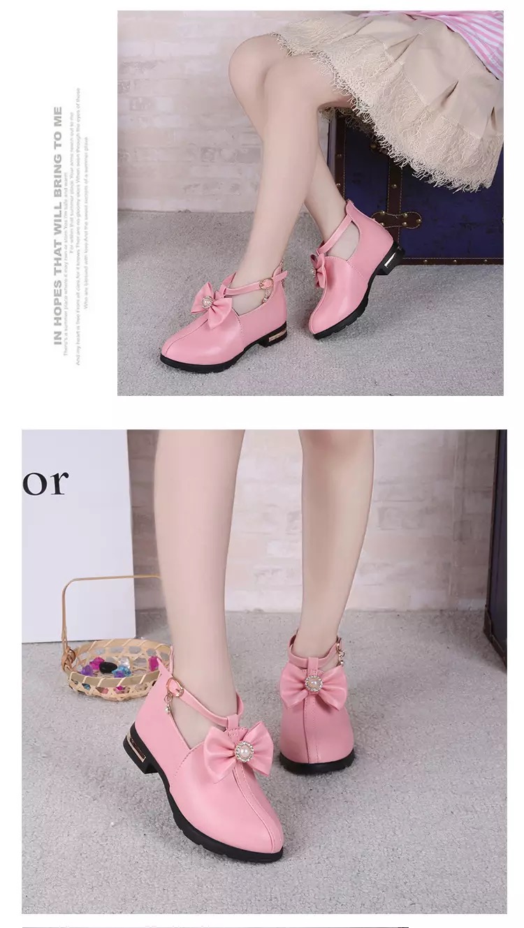 พร้อมส่ง รองเท้าเด็ก รองเท้าคัชชู บูท รัดข้อ แต่งโบว์ข้อ