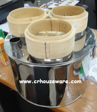 หม้อทำข้าวเกรียบปากหม้อ 3 ช่อง, Thai Style Steamed Rice-Skin Dumplings Snack or Khao Kriab Pak Moh Pot or Chinese Style Dim Sum Dumplings Cooker with 3 Cooking Openings and Covers