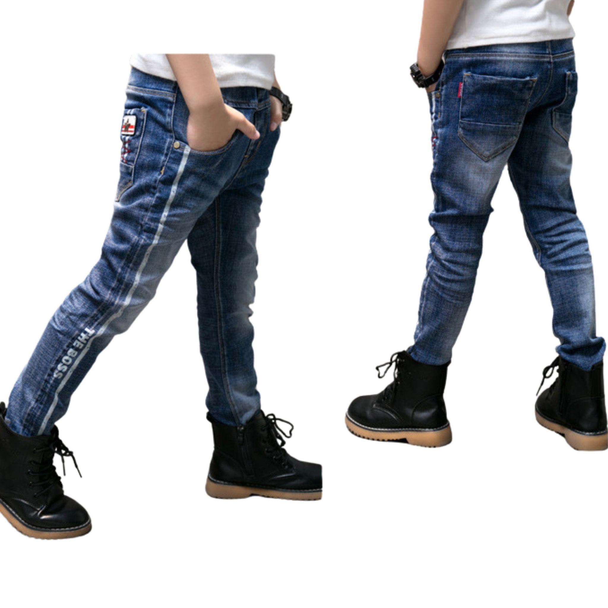 สินค้าพร้อมส่ง กางเกงยีนส์เด็กชาย แต่งลาย