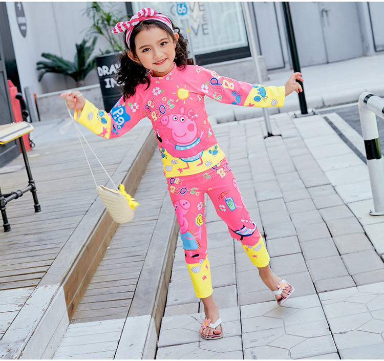 พร้อมส่ง ชุดว่ายน้ำ เซ็ตเสื้อแขนยาว+กางเกงขายาว ลายการ์ตูน