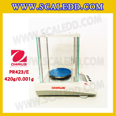 เครื่องชั่งดิจิตอล ทศนิยม3ตำแหน่ง รุ่น PR423/E เครื่องชั่ง420gx0.001g เครื่องชั่งดิจิตอล420g เครื่องชั่งละเอียดสูง420กรัม พิกัดน้ำหนัก 420g ความละเอียด 0.001g ยี่ห้อ OHAUS รุ่น PR423/E