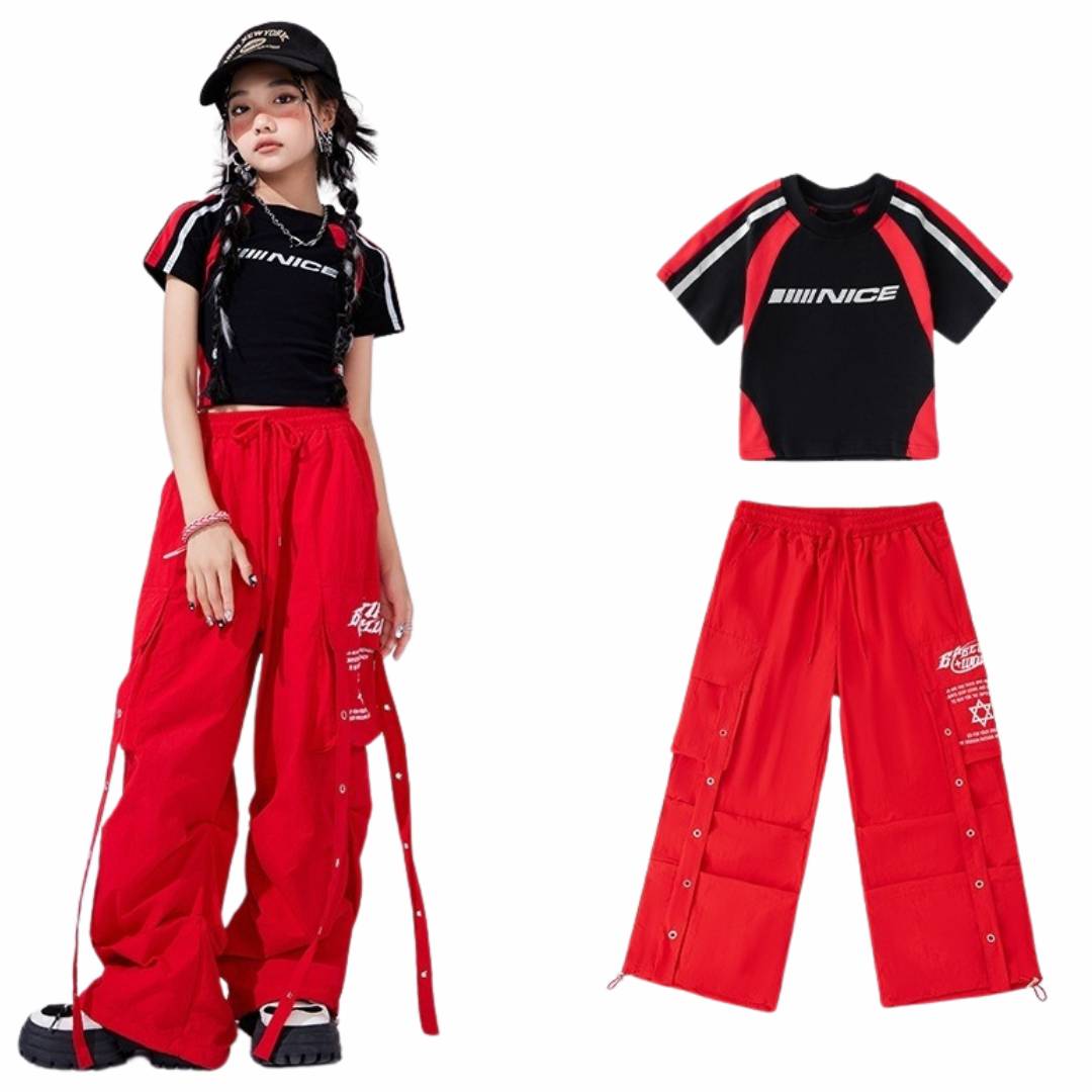 พร้อมส่ง ชุดเต้น เซ็ตชายหญิง เสื้อแขนสั้น+กางเกงขายาวสายรัด