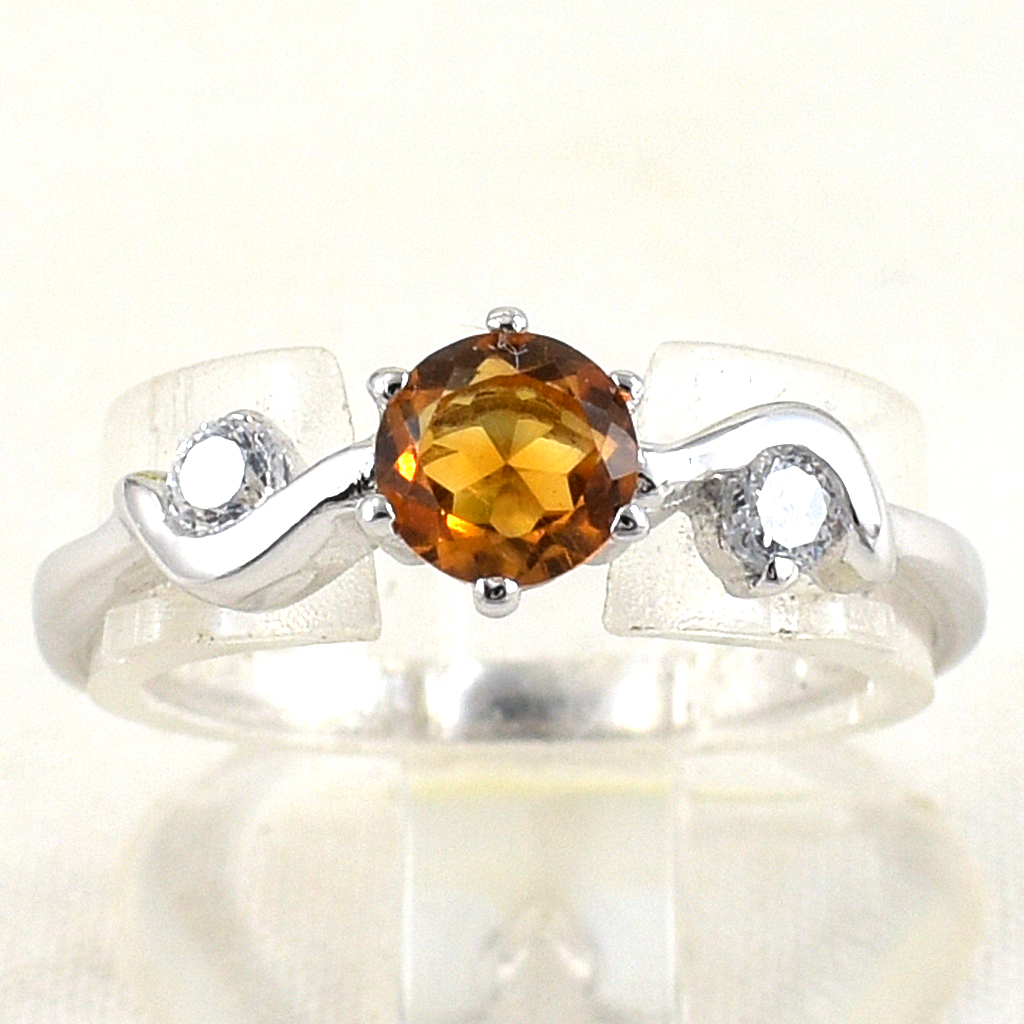 แหวนเงินแท้ราคาถูกชุบทองคำขาว ซิทรินแท้ 0.44 กะรัต เพชรCZ 0.12 กะรัต งานประณีตสวยงาม สั่งผลิตค่ะ