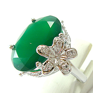 แหวนเงินแท้ราคาถูกชุบทองคำขาว พลอยแท้กรีนอะเกท 13.25 กะรัต เพชรCZ 0.035 กะรัต งานประณีตสวยงาม สั่งผลิตค่ะ