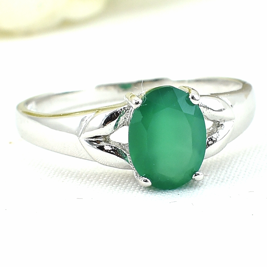 แหวนเงินแท้ราคาถูกชุบทองคำขาว พลอยแท้กรีนอะเกท 1.23 กะรัต งานประณีตสวยงาม สั่งผลิตค่ะ